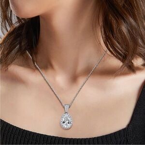 Sparkling White Gold Teardrop Pendant Necklace